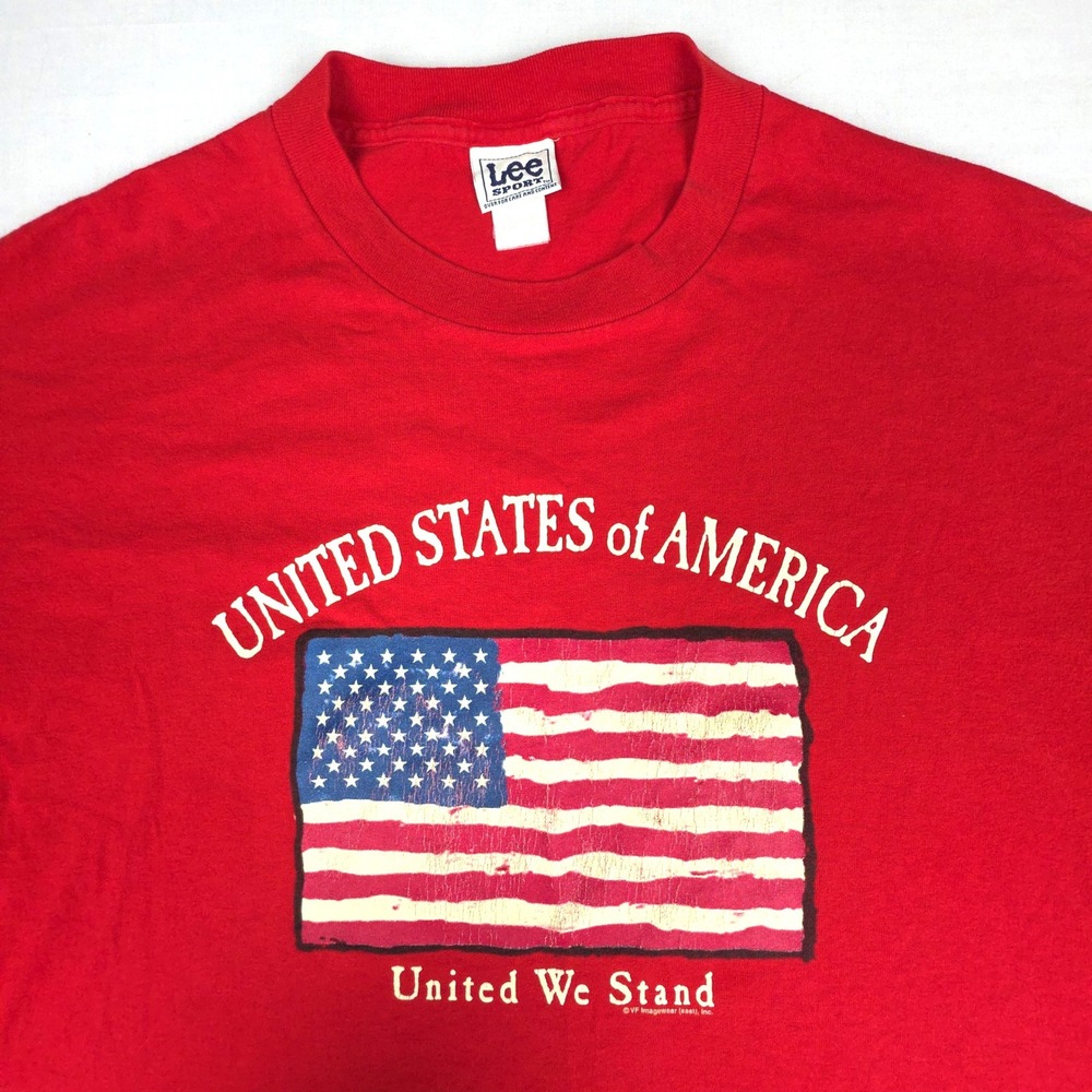 Vintage 90s Lee Sport USA United We Stand T-Shirt Mens XL Red Patriotic Tee